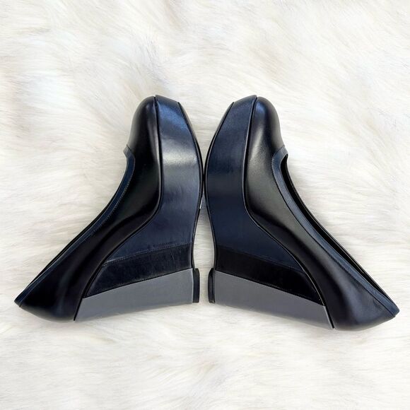 NWOB Escada Sport Colorblock Platform Leather Wedge in Black Blue Size 38 7.5 - Picture 4 of 8